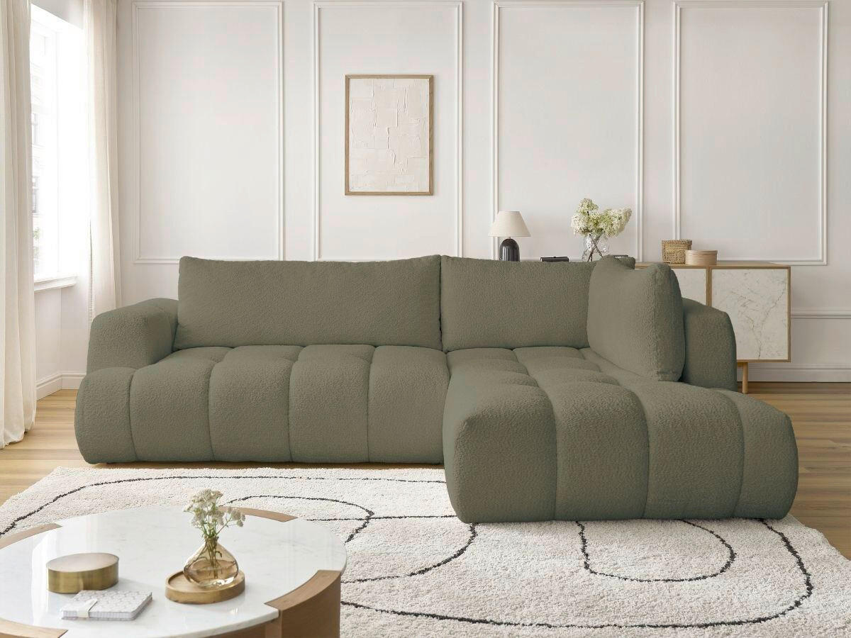 ECKSCHLAFSOFA EVEREST Bouclé Grün  inkl. Rückenkissen, Schlaffunktion  - Schwarz/Grün, MODERN, Kunststoff/Textil (282/204cm)