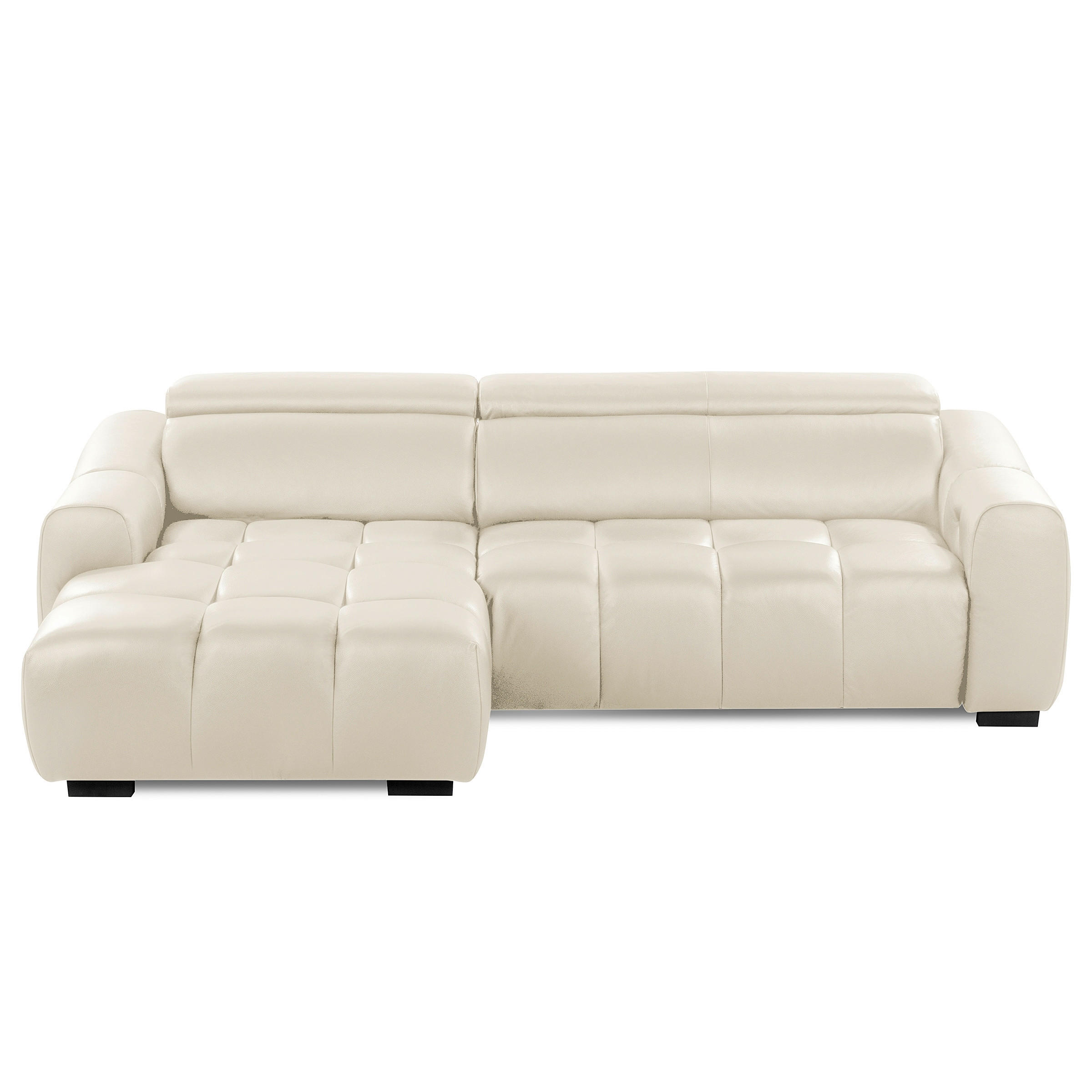 ECKSOFA AVEIRO Creme Echtleder Bettkasten, Kopfteilverstellung, Sitzvorzug  - Creme/Schwarz, Design, Leder/Kunststoff (177/274cm) - Livetastic