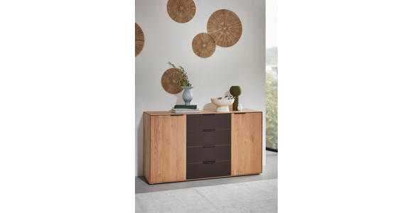 SIDEBOARD Erle vollmassiv Erlefarben, Dunkelbraun Einlegeböden  - Dunkelbraun/Erlefarben, Natur, Glas/Holz (150,9/84,7/44,2cm) - Valnatura