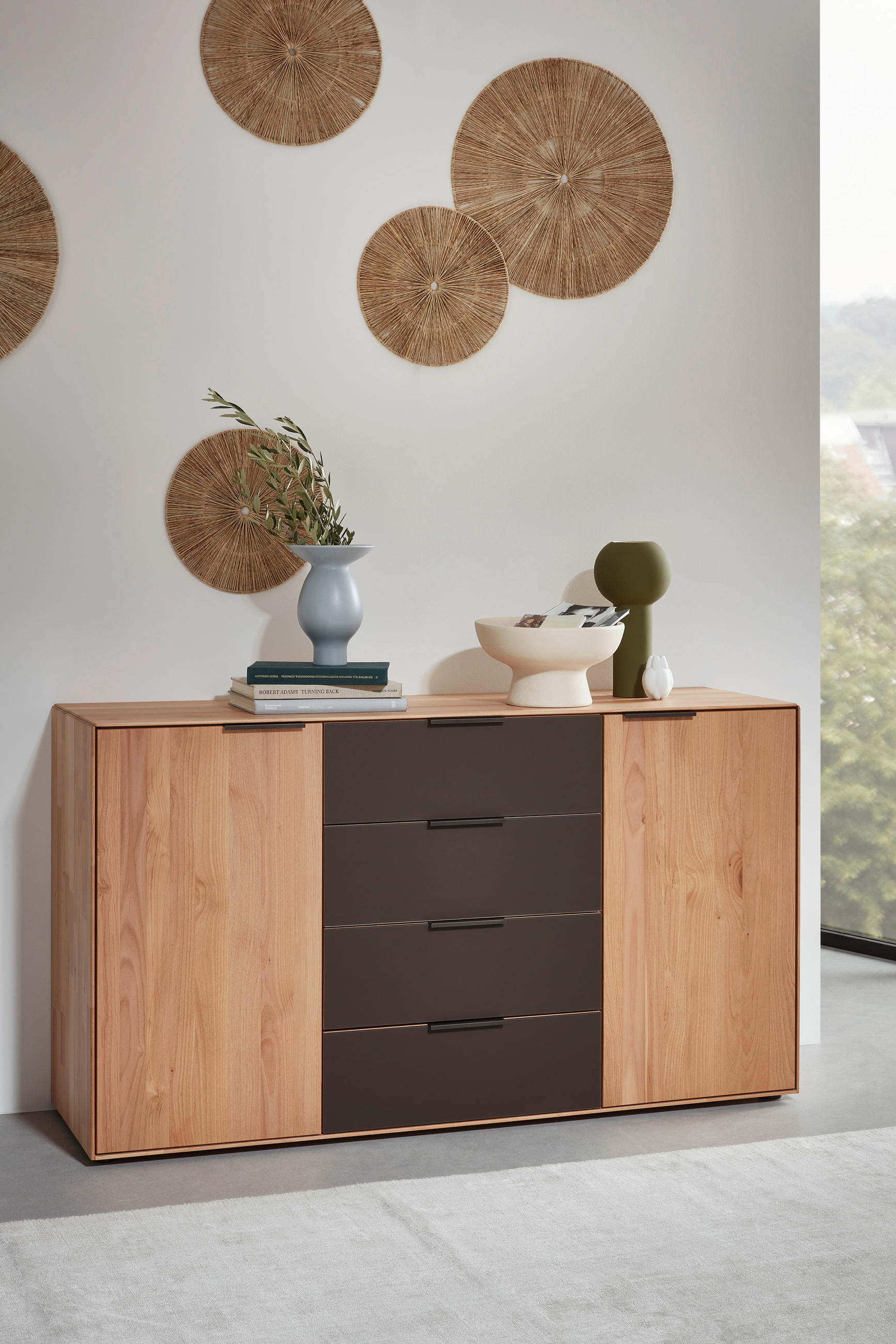 SIDEBOARD 150,9/84,7/44,2 cm  in Erlefarben, Dunkelbraun  - Dunkelbraun/Erlefarben, Natur, Glas/Holz (150,9/84,7/44,2cm) - Valnatura