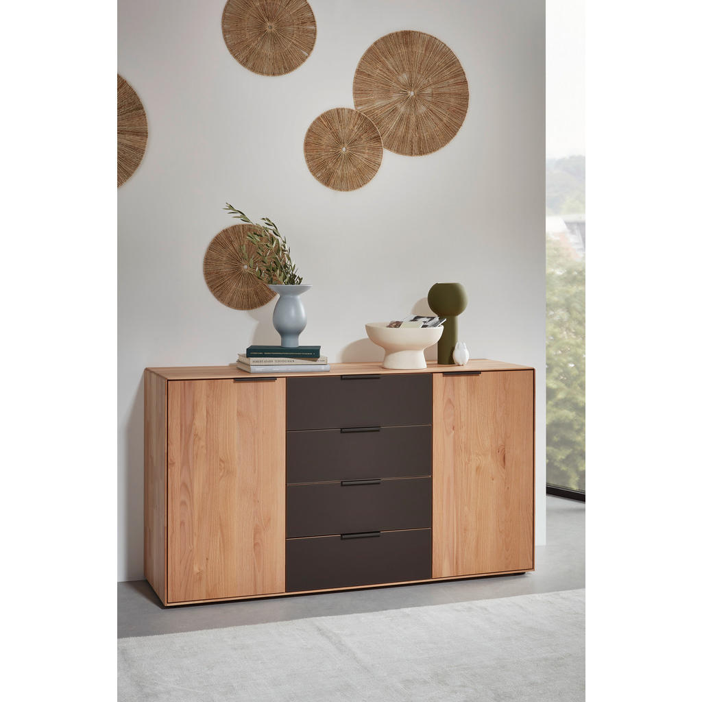 Thumbnail - Valnatura Sideboard, Erle, Dunkelbraun, Metall, Erle,Kanadische Erle, vollmassiv,massiv, 2 Fächer, 4 Schubladen, 150.9x8...