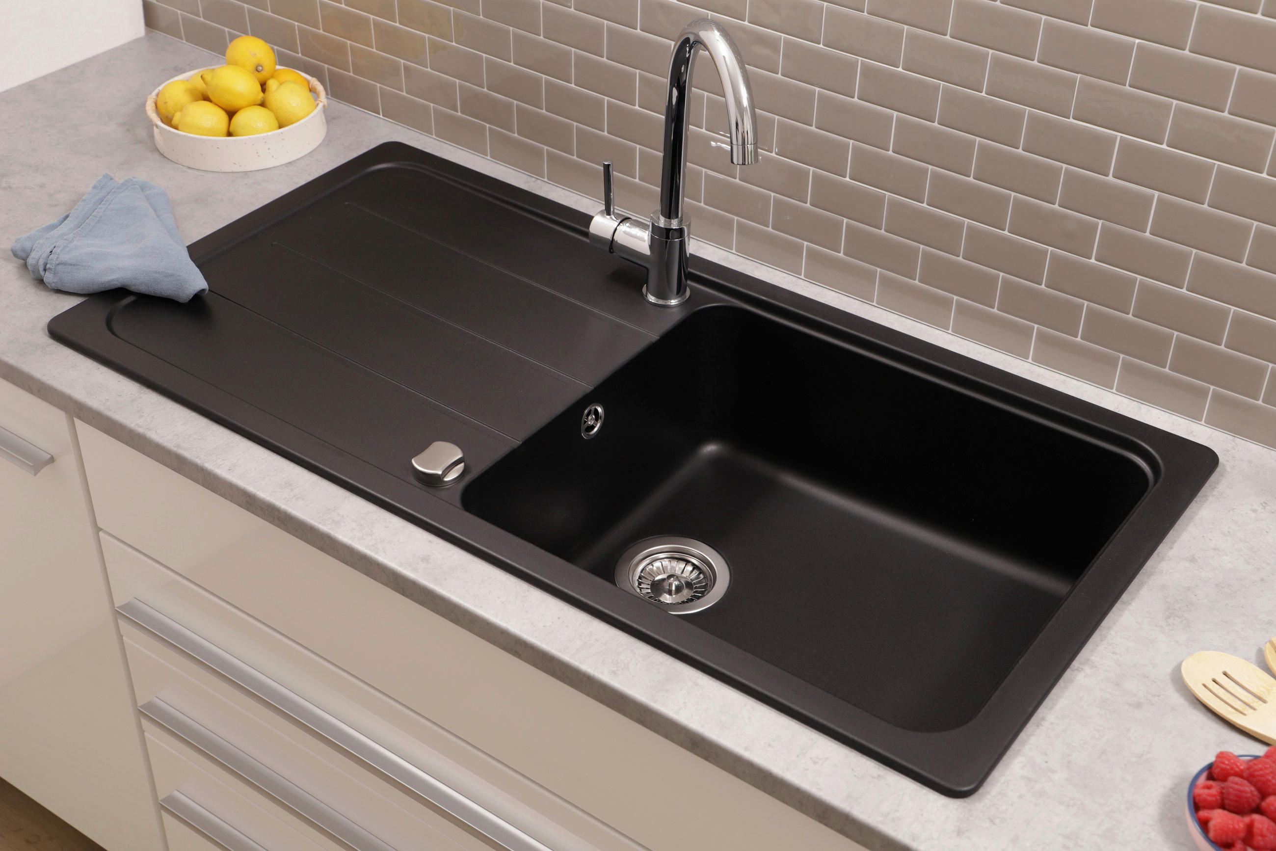 SPÜLE AUSTIN100X50S  - Schwarz, Design, Stein (100/20/50cm) - Respekta