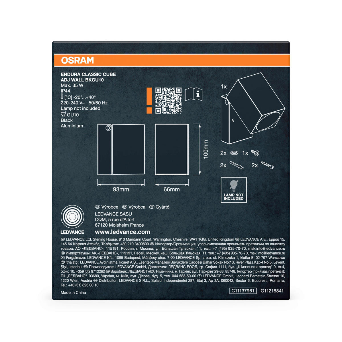 AUßENWANDLEUCHTE 6,6/9,3/10 cm   - Schwarz, Basics, Metall (6,6/9,3/10cm) - Osram