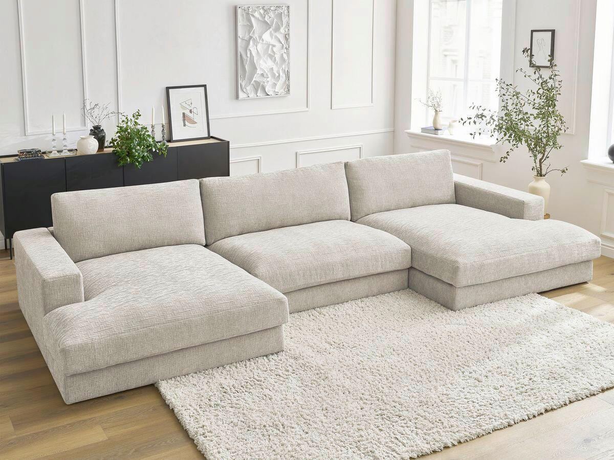WOHNLANDSCHAFT LEONARD Beige Struktur  - Beige/Schwarz, MODERN, Kunststoff/Textil (159/404/159cm)