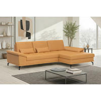 ECKSOFA  Echtleder Currygelb  - Currygelb/Schwarz, Basics, Leder/Textil (301/176cm) - Sit & More