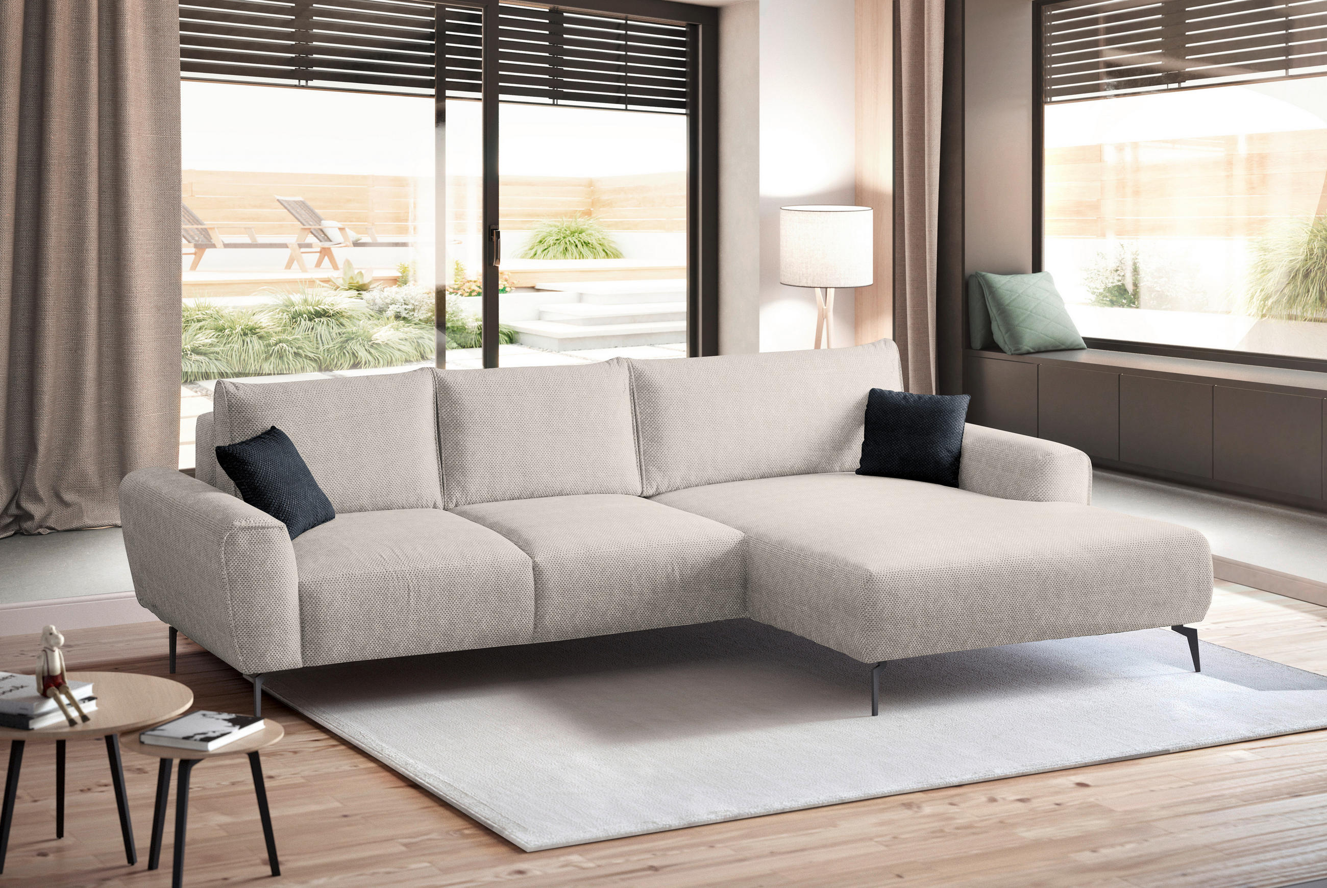 HÖRNSOFFA i vävt tyg cremefärgad  - svart/cremefärgad, Design, metall/textil (272/170cm) - Livetastic