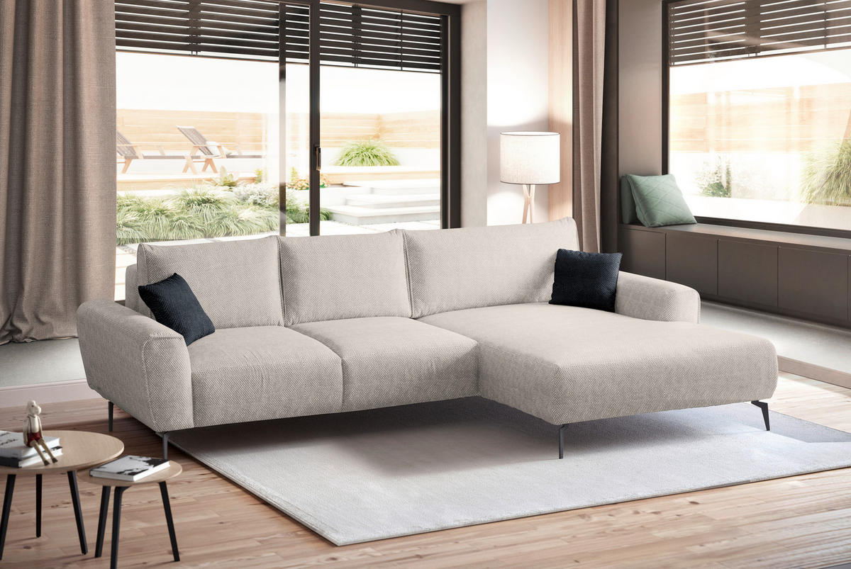 ECKSOFA in Webstoff Creme  - Creme/Schwarz, Design, Textil/Metall (272/170cm) - Welnova