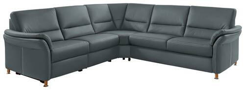 ECKSOFA in Echtleder Blaugrau  - Eichefarben/Beige, Konventionell, Leder/Holz (262/262cm) - Beldomo Premium