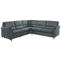 ECKSOFA in Echtleder Blaugrau  - Eichefarben/Beige, Konventionell, Leder/Holz (262/262cm) - Beldomo Premium