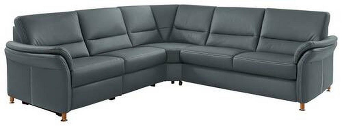 ECKSOFA in Echtleder Blaugrau  - Eichefarben/Beige, Konventionell, Leder/Holz (262/262cm) - Beldomo Premium