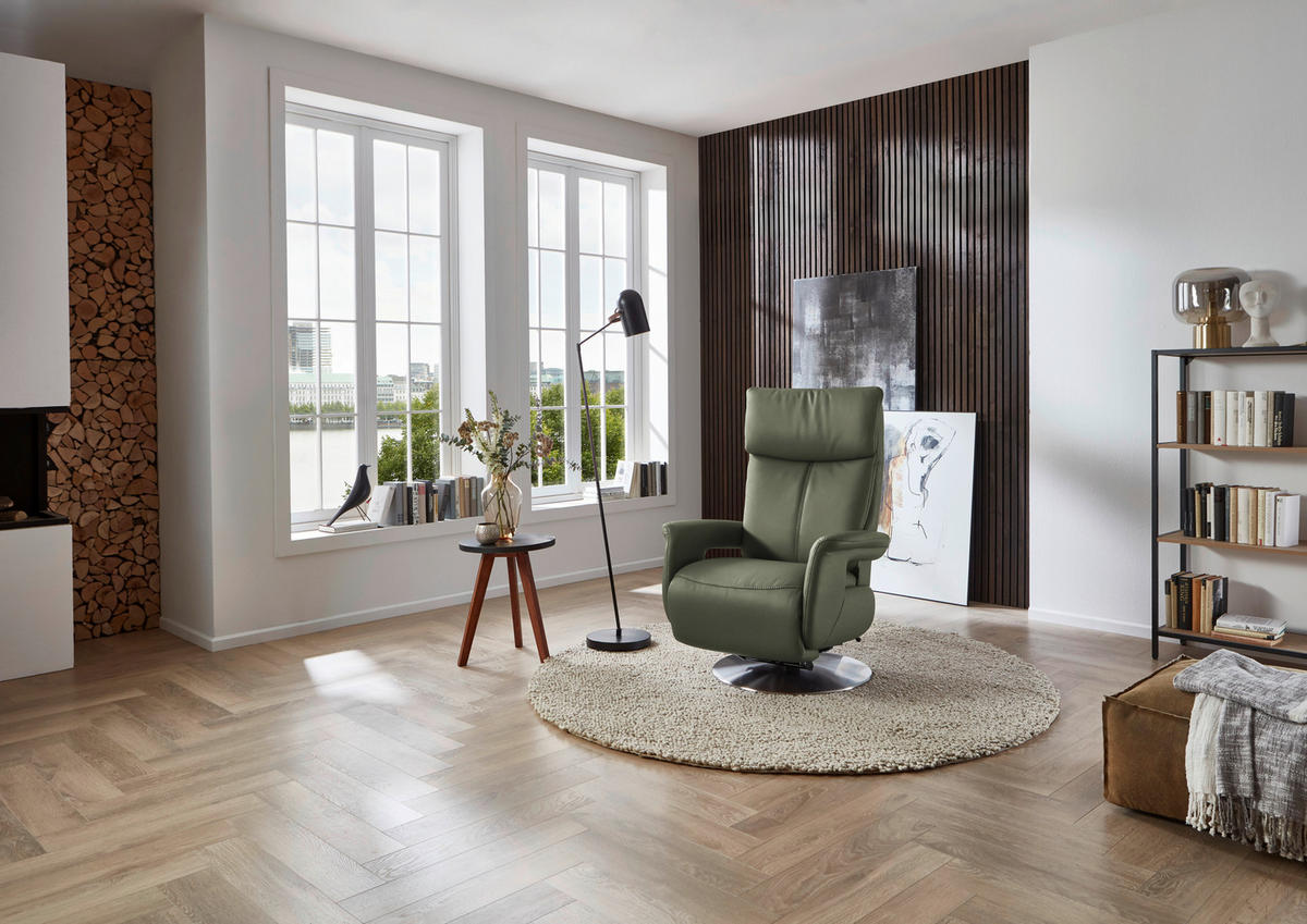 RELAXSESSEL in Leder Grün  - Edelstahlfarben/Grün, Design, Leder/Metall (78/112/85cm) - Cantus