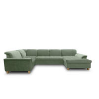 WOHNLANDSCHAFT Grün Mikrofaser  - Eichefarben/Grün, KONVENTIONELL, Holz/Textil (214/352/170cm) - MID.YOU