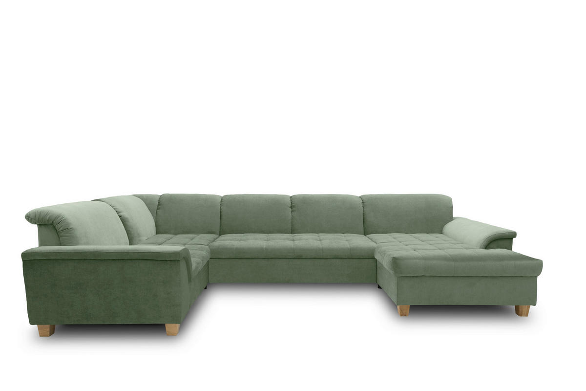 WOHNLANDSCHAFT Grün Mikrofaser  - Eichefarben/Grün, KONVENTIONELL, Holz/Textil (214/352/170cm) - MID.YOU