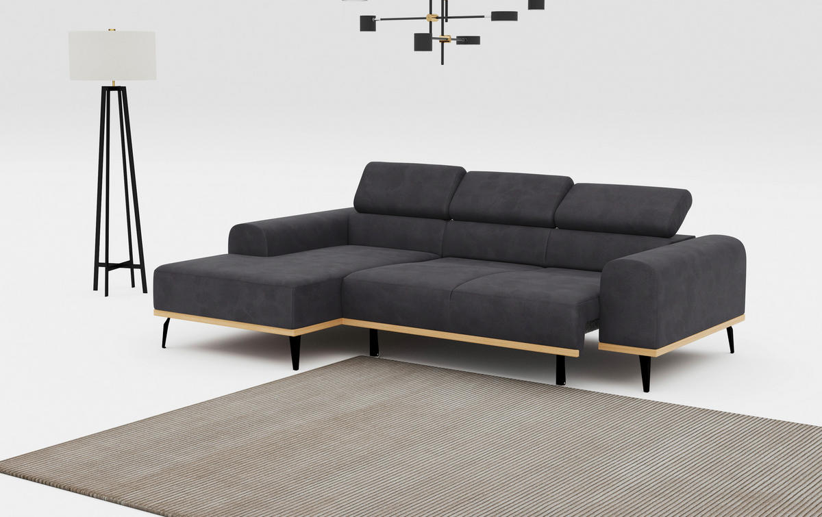 ECKSOFA Schwarz Mikrofaser  - Schwarz, KONVENTIONELL, Textil/Metall (157/244cm) - Cotta