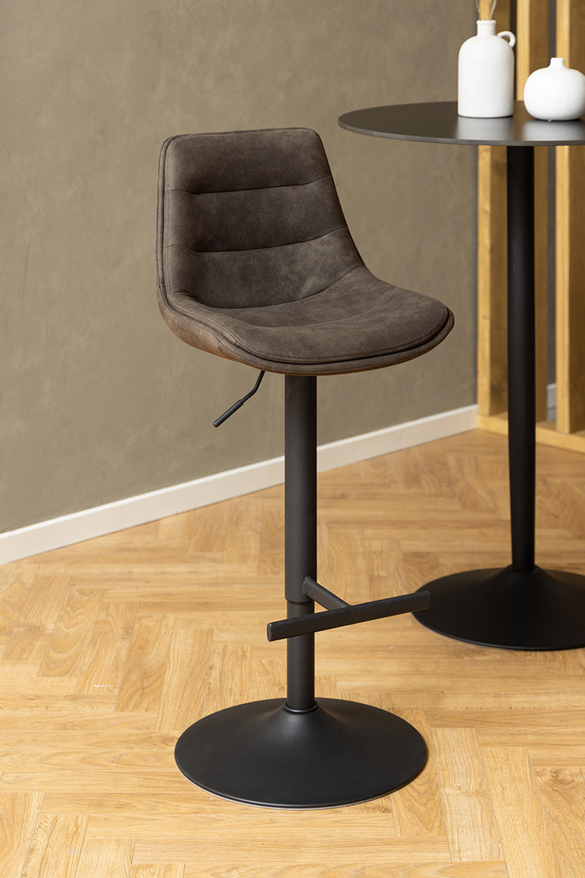 TABURET DE BAR in metal, textil gri  - negru/gri, Design, metal/textil (47/95/52,5cm)