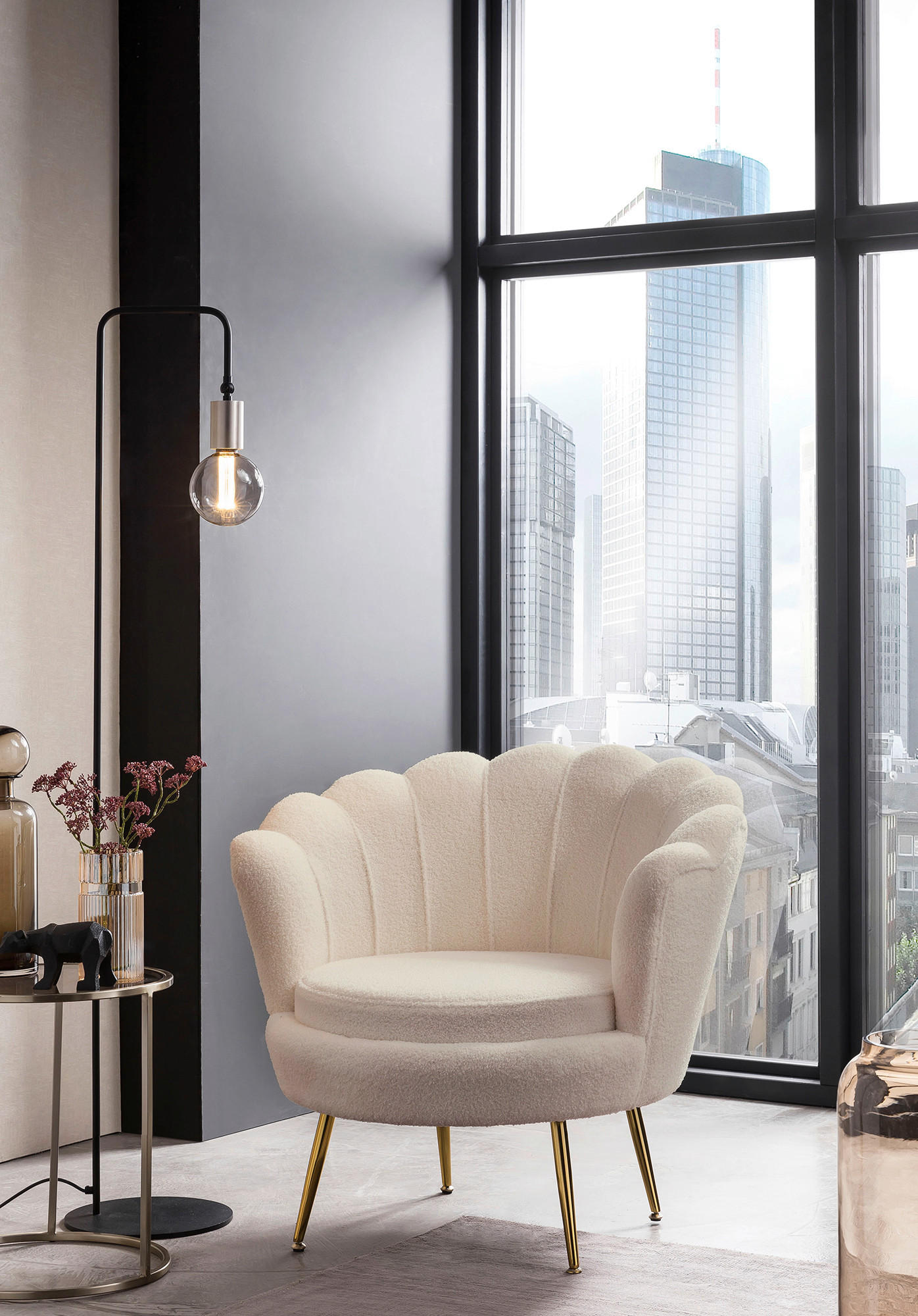 SESSEL in Bouclé Beige  - Beige/Goldfarben, MODERN, Textil/Metall (76/78/76cm) - Livetastic