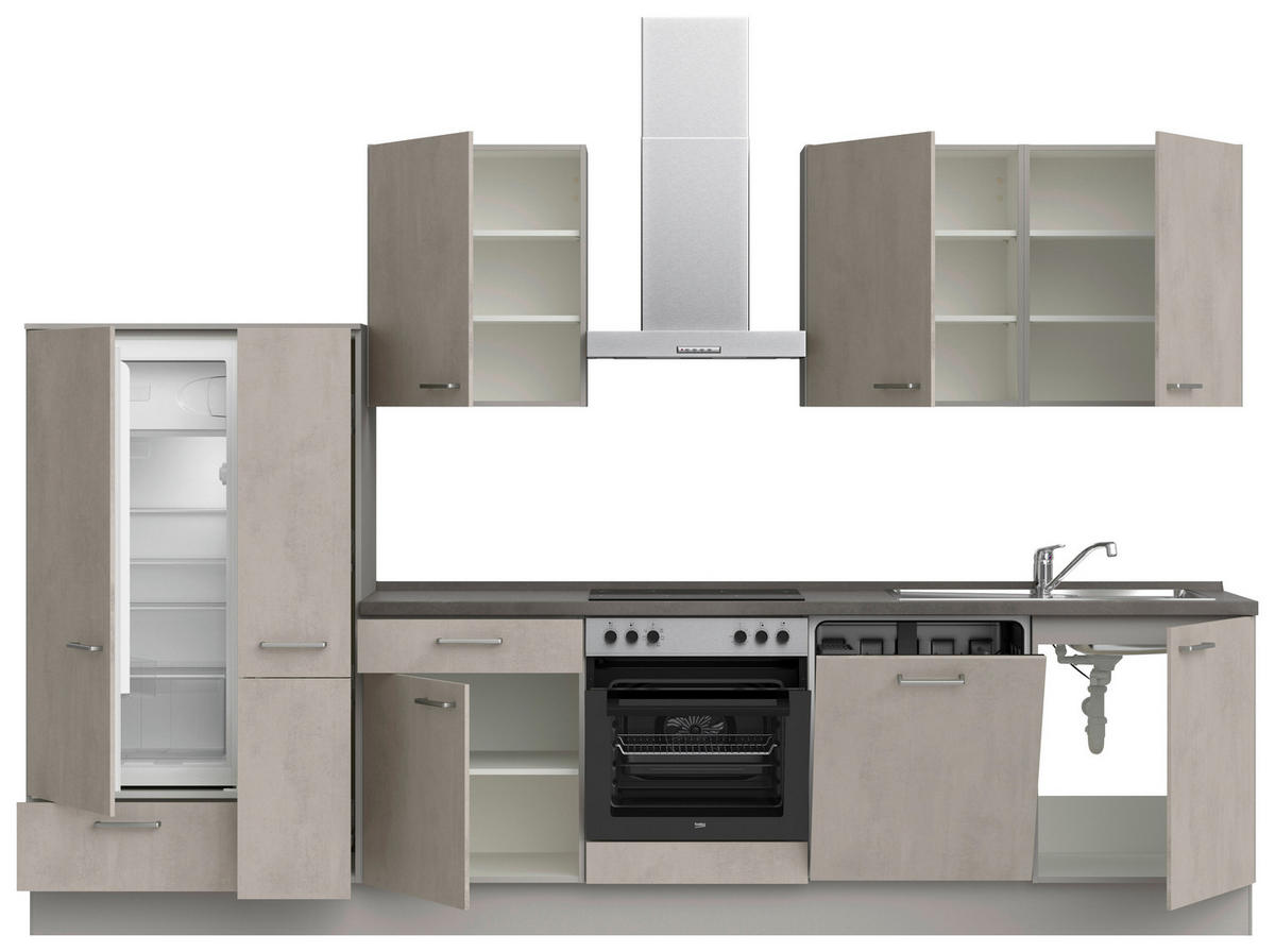 KÜCHENLEERBLOCK 330 cm   in Grau, Schieferfarben  - Schieferfarben/Edelstahlfarben, MODERN, Holzwerkstoff/Metall (330cm) - Nobilia