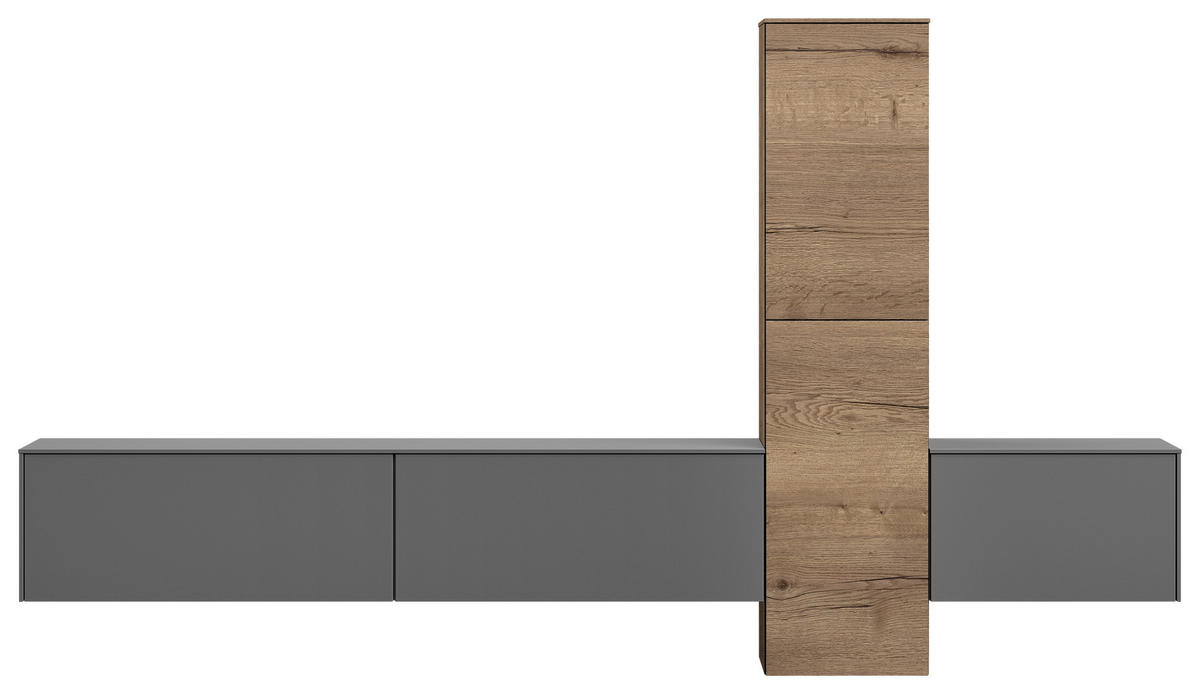 WOHNWAND  in Grau, Eichefarben  282/160/37 cm  - Eichefarben/Grau, Design, Holzwerkstoff (282/160/37cm) - Celina Home