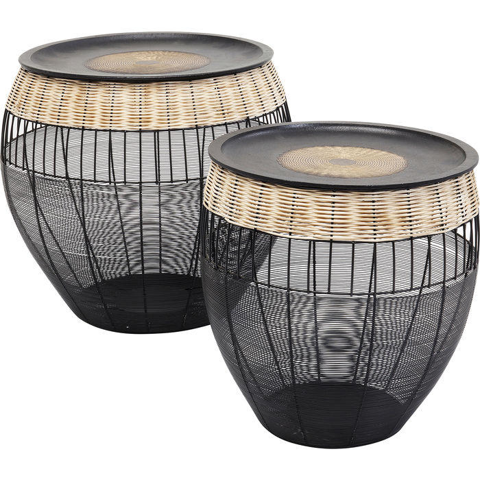 BEISTELLTISCHSET 40-46/40-46/42-48 cm Naturfarben, Schwarz rund  - Schwarz/Naturfarben, Design, Naturmaterialien/Metall (40-46/40-46/42-48cm) - Kare-Design