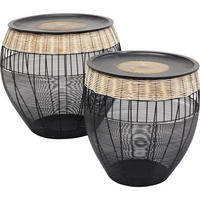 BEISTELLTISCHSET in Metall, Naturmaterialien 40-46/40-46/42-48 cm  - Schwarz/Naturfarben, Design, Naturmaterialien/Metall (40-46/40-46/42-48cm) - Kare-Design
