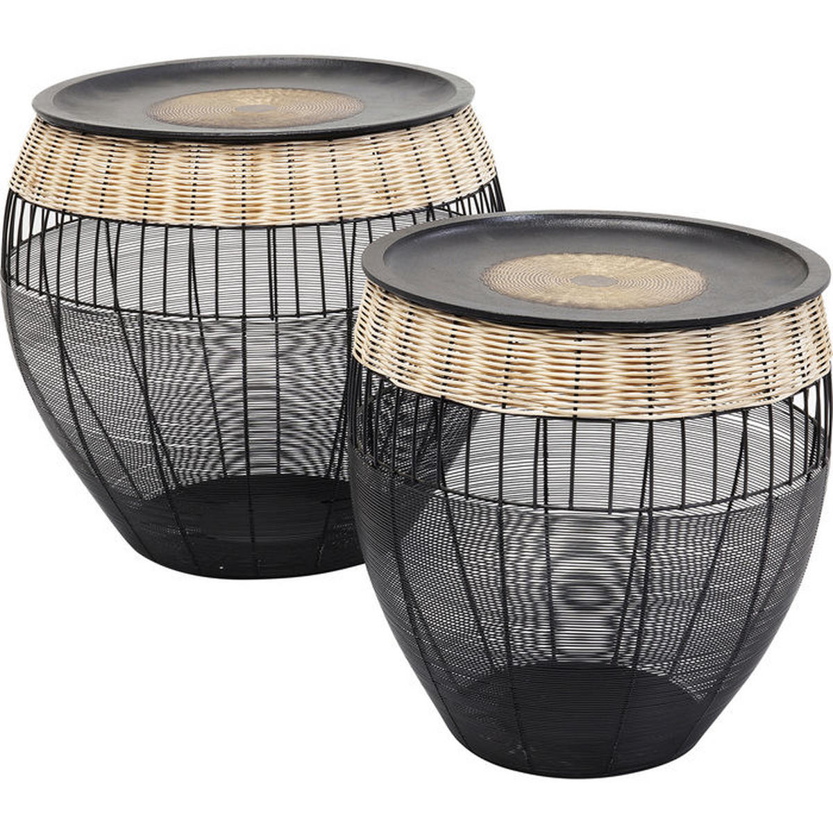 BEISTELLTISCHSET in Metall, Naturmaterialien 40-46/40-46/42-48 cm  - Schwarz/Naturfarben, Design, Naturmaterialien/Metall (40-46/40-46/42-48cm) - Kare-Design