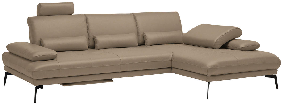 ECKSOFA in Echtleder Mokka  - Schwarz/Mokka, Design, Leder/Metall (273/187cm) - Celina Home