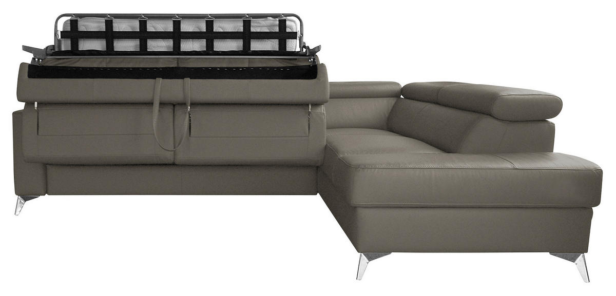 ECKSOFA Lederlook Echtleder Schlammfarben  - Chromfarben/Schlammfarben, Design, Leder/Textil (286/208cm) - Livetastic