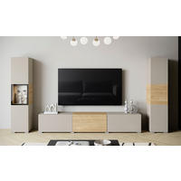 WOHNWAND Berlin 3-teilig  in Eichefarben, Kaschmir  240/130/31 cm   - Kaschmir/Eichefarben, Design, Glas/Holzwerkstoff (240/130/31cm) - P & B