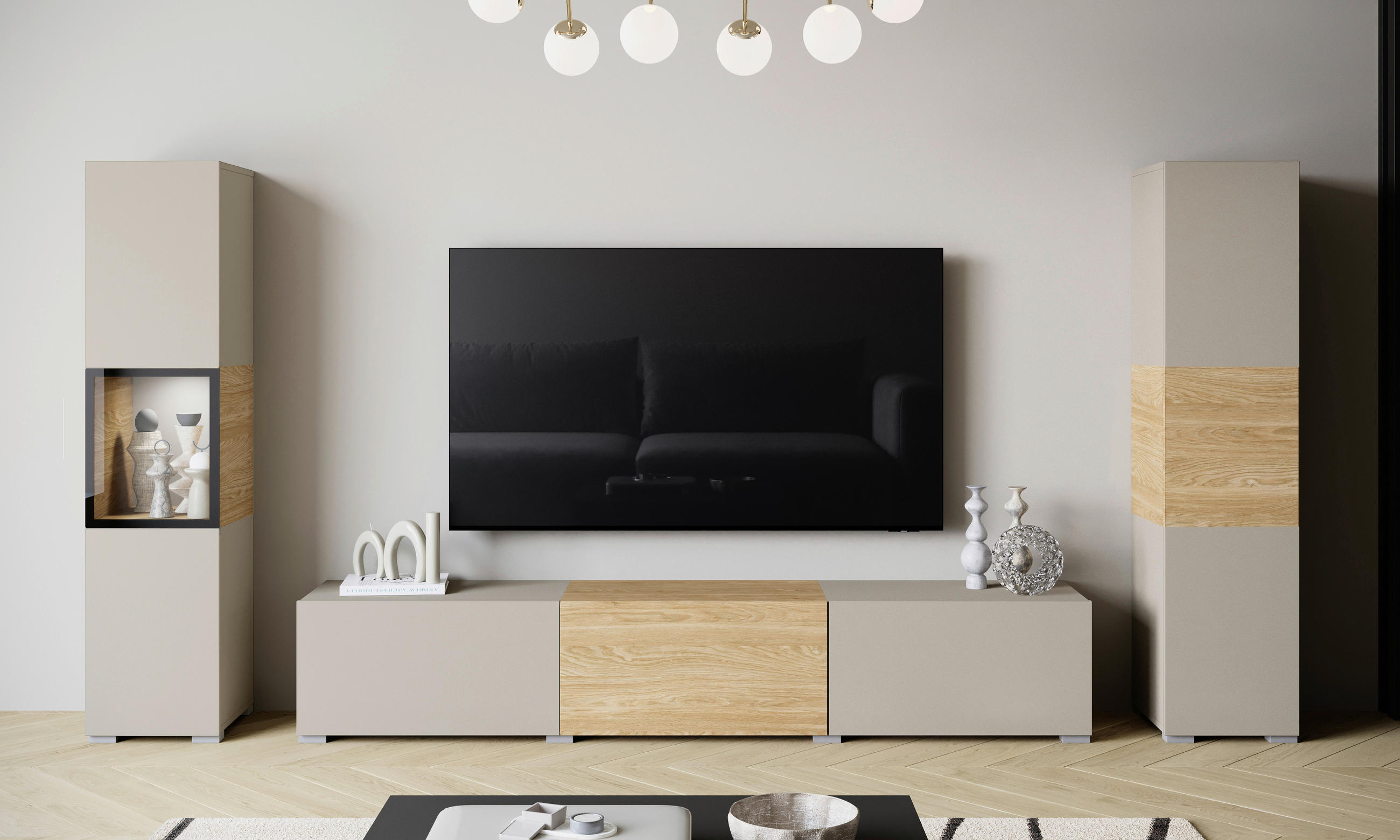 Ansamblu Mobilier Camera De Z, 3 piese, culoare lemn stejar, cașmir, 240/130/31 cm