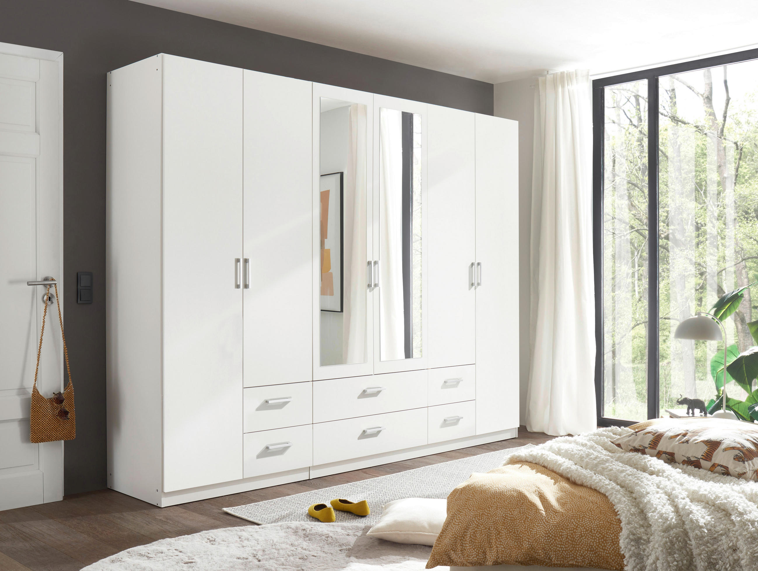 DREHTÜRENSCHRANK 271/210/54 cm 6-türig Weiß  - Alufarben/Weiß, KONVENTIONELL, Glas/Holzwerkstoff (271/210/54cm) - MID.YOU