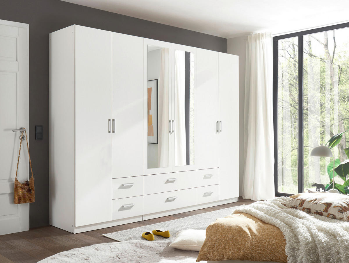DREHTÜRENSCHRANK 271/210/54 cm 6-türig Weiß  - Alufarben/Weiß, KONVENTIONELL, Glas/Holzwerkstoff (271/210/54cm) - MID.YOU