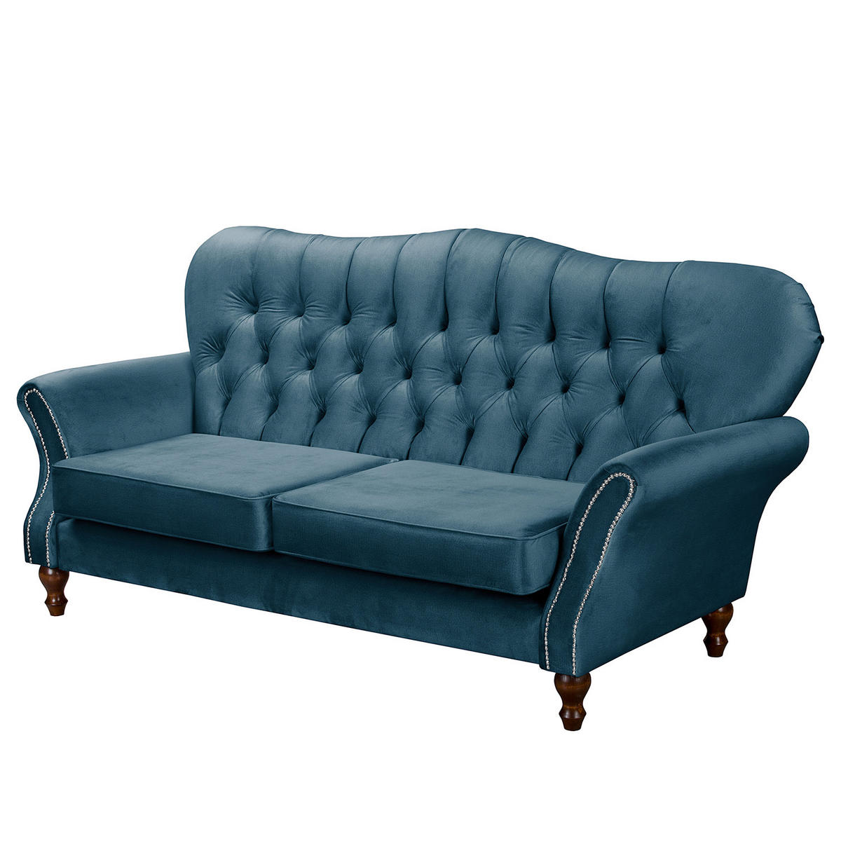 3-SITZER-SOFA Velours Dunkelblau  - Dunkelbraun/Dunkelblau, Design, Holz/Textil (210/98/95cm) - P & B