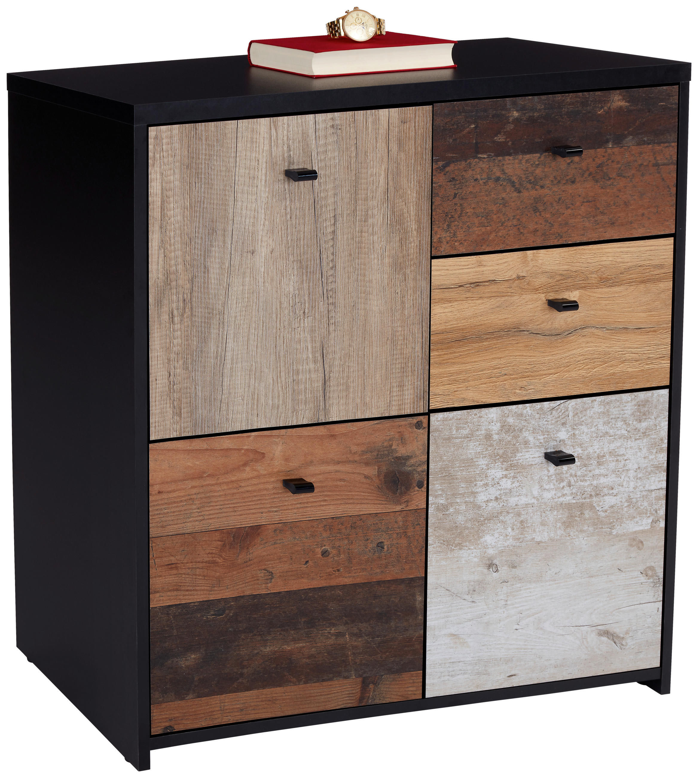 KOMODA  77,2/77,5/29,6 cm  crna, boja hrasta, boja pinije  - boja hrasta/boja pinije, Moderno, metal/pločasti materijal (77,2/77,5/29,6cm) - Carryhome