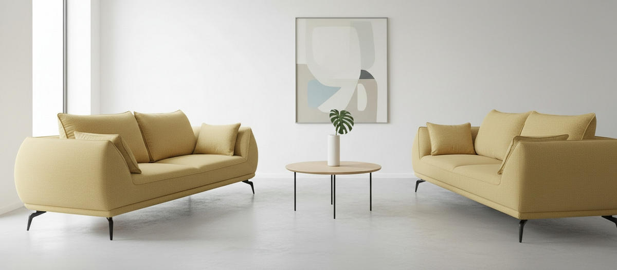 2-SITS SOFFA i textil gul  - svart/gul, Modern, metall/textil (208/86/118cm) - MID.YOU