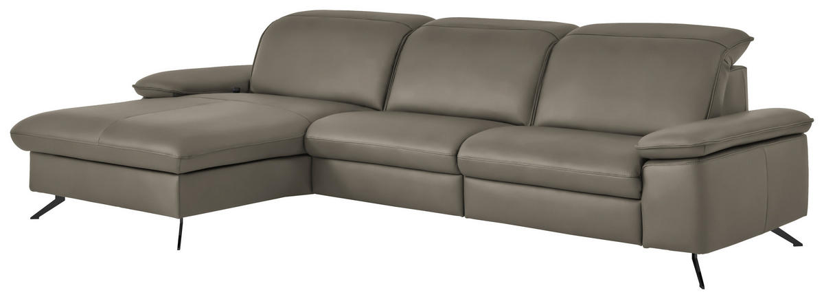 ECKSOFA  Echtleder Cappuccino  - Schwarz/Cappuccino, Design, Leder/Metall (169/307cm) - Beldomo Premium