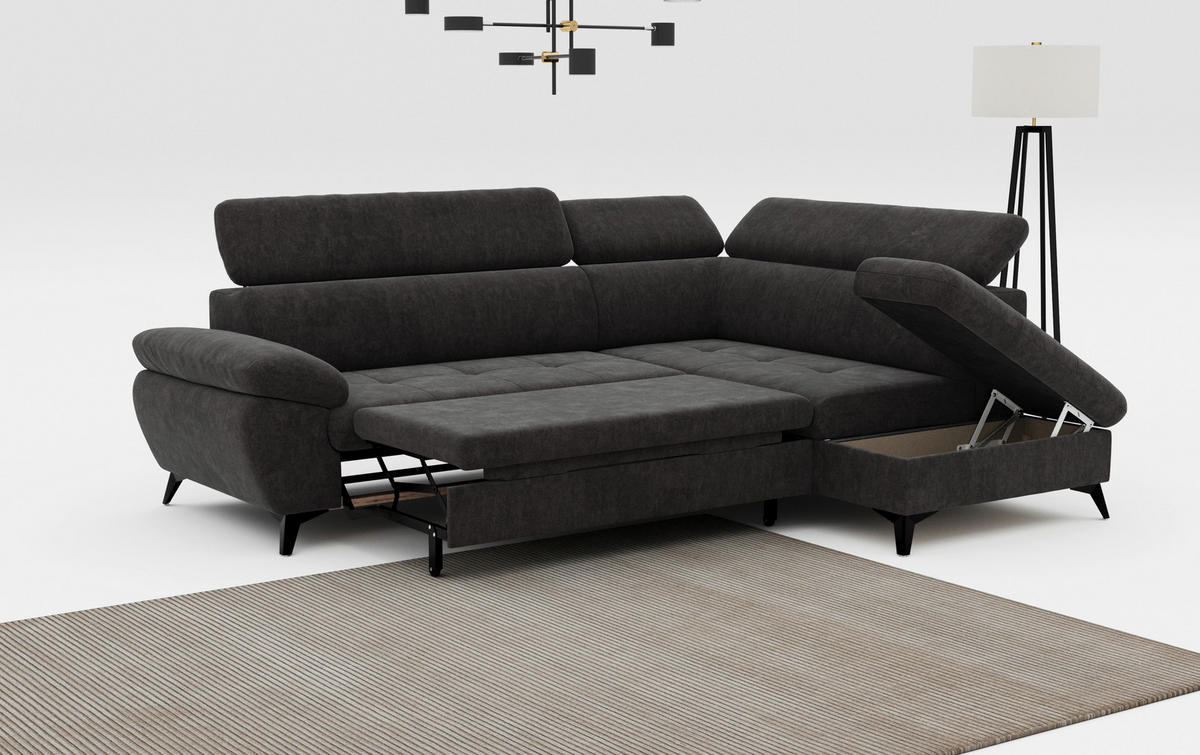 ECKSOFA in Dunkelgrau  - Schlammfarben/Dunkelgrau, Textil/Metall (265/207cm) - MID.YOU