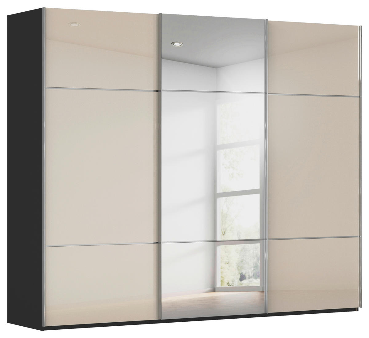 SCHWEBETÜRENSCHRANK 301/223/68 cm 3-türig Schwarz, Champagner  - Chromfarben/Champagner, KONVENTIONELL, Glas/Holzwerkstoff (301/223/68cm) - Novel