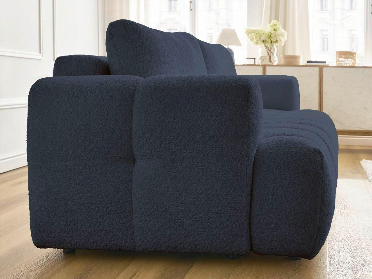 SCHLAFSOFA FUJI Bouclé Dunkelblau  inkl.  - Schwarz/Dunkelblau, MODERN, Kunststoff/Textil (251/113/88cm)