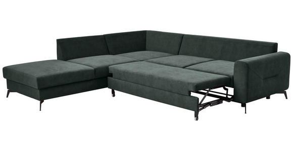ECKSOFA Dunkelgrün Chenille  inkl. Rückenkissen, Bettkasten, Schlaffunktion, Rücken echt, Liegefläche im Originalstoff  - Dunkelgrün/Schwarz, KONVENTIONELL, Textil/Metall (257/275cm) - Carryhome