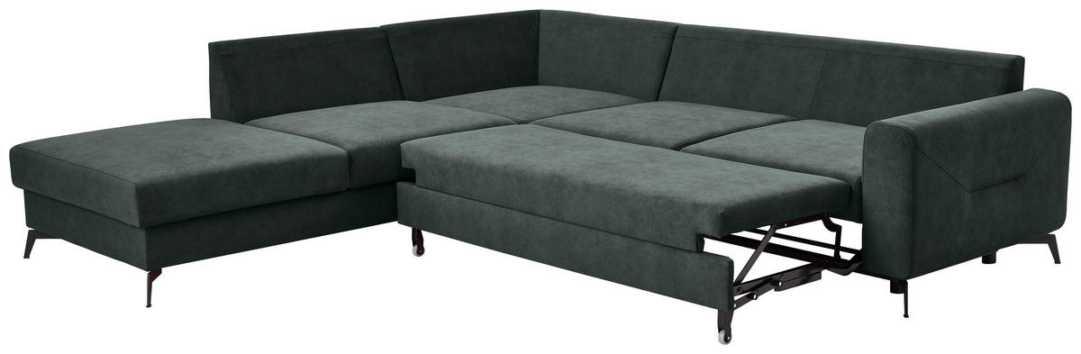 ECKSOFA in Chenille Dunkelgrün  257/275 cm  - Dunkelgrün/Schwarz, KONVENTIONELL, Textil/Metall (257/275cm) - MID.YOU