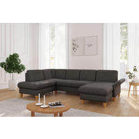 WOHNLANDSCHAFT Graphitfarben Flachgewebe  - Eichefarben/Graphitfarben, KONVENTIONELL, Holz/Textil (195/314/164cm) - Sit & More