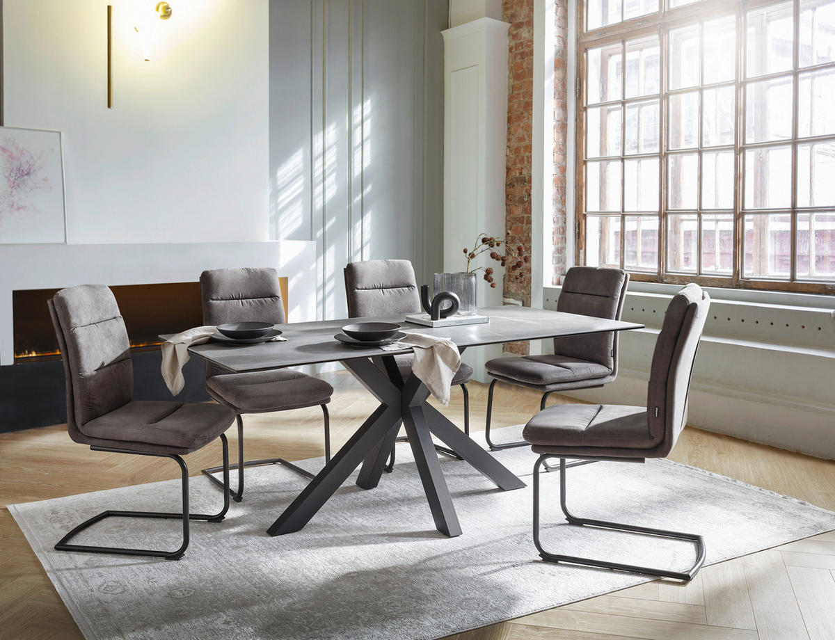ESSTISCH in Metall, Glas, Keramik 180/90/76 cm  - Schwarz/Grau, Design, Glas/Keramik (180/90/76cm) - Novel