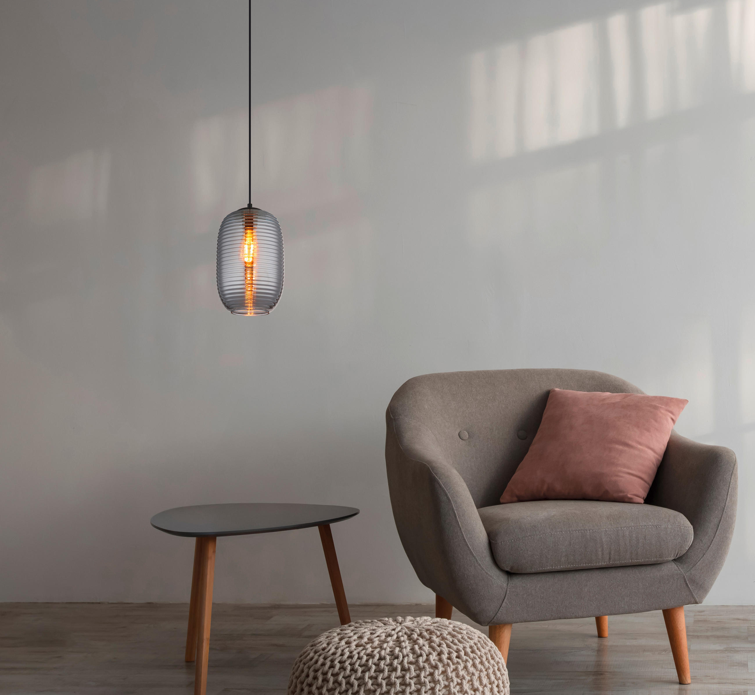 HÄNGELEUCHTE 20/120 cm    - Schwarz/Grau, Basics, Glas/Kunststoff (20/120cm) - Globo