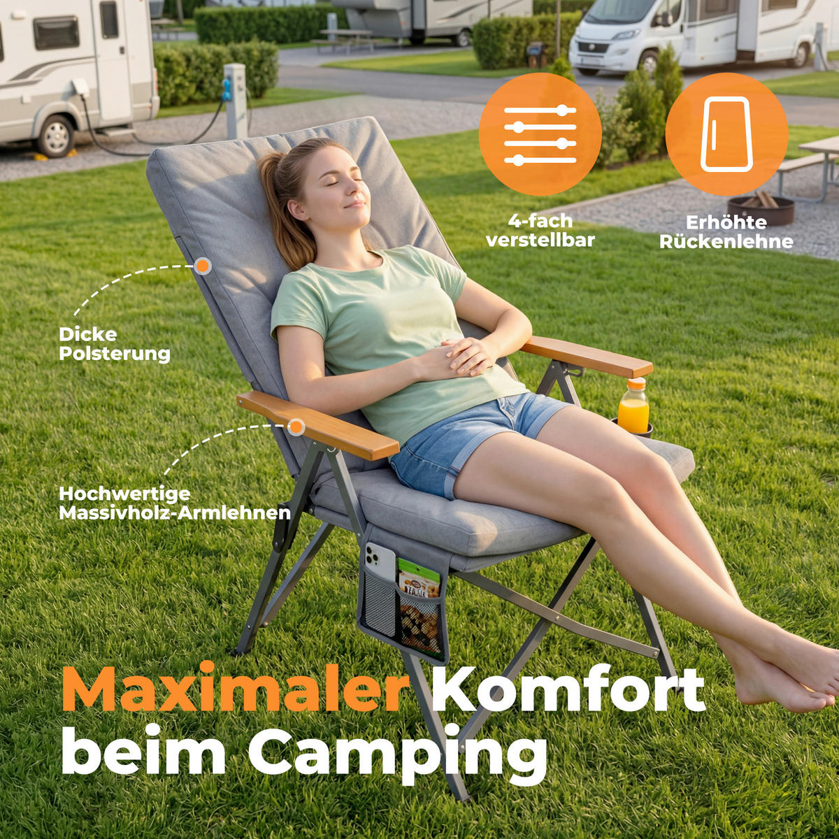 CAMPING-KLAPPSTUHL - Silberfarben/Hellgrau, Basics, Textil/Metall (56/109/71cm) - Modante