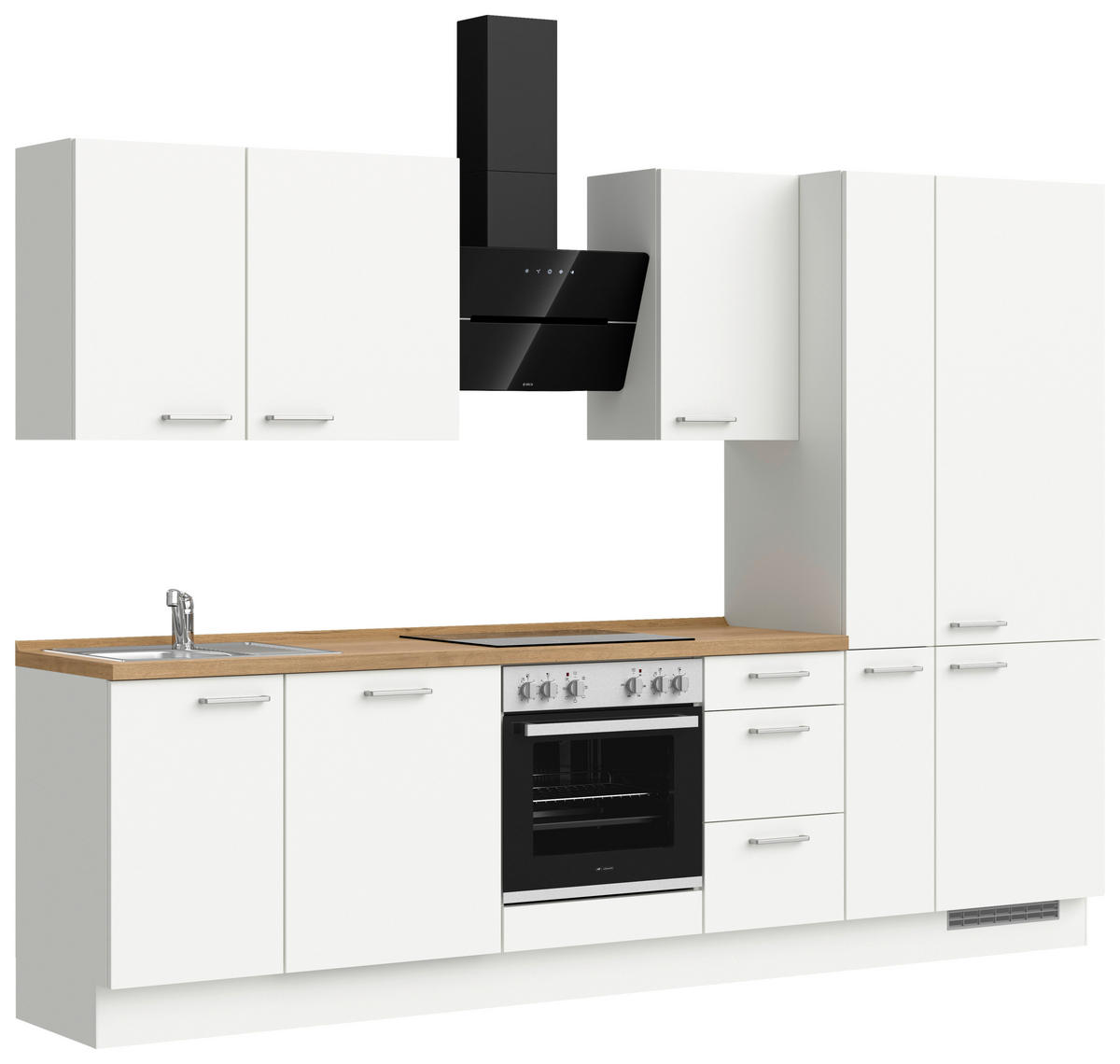 KÜCHENBLOCK 300 cm   in Weiß, Eichefarben  - Edelstahlfarben/Eichefarben, MODERN, Holzwerkstoff/Metall (300cm) - Nobilia
