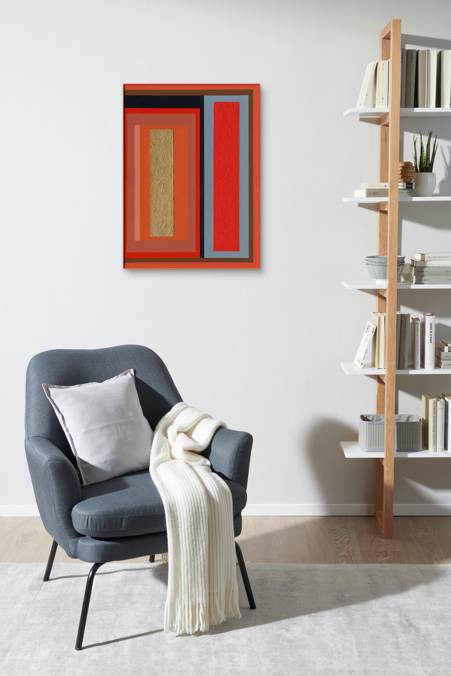 ÖLGEMÄLDE Abstraktes 70/100 cm  - Rot/Goldfarben, Design, Kunststoff/Textil (70/100cm) - Monee