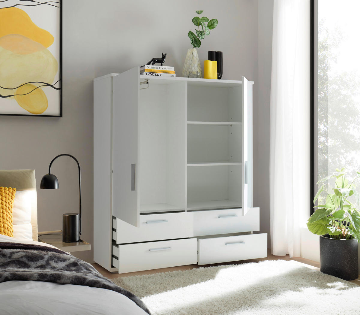 HIGHBOARD , 120/140/38 cm, 4 Schublade(n)  - Alufarben/Weiß, KONVENTIONELL, Holzwerkstoff/Kunststoff (120/140/38cm) - Carryhome