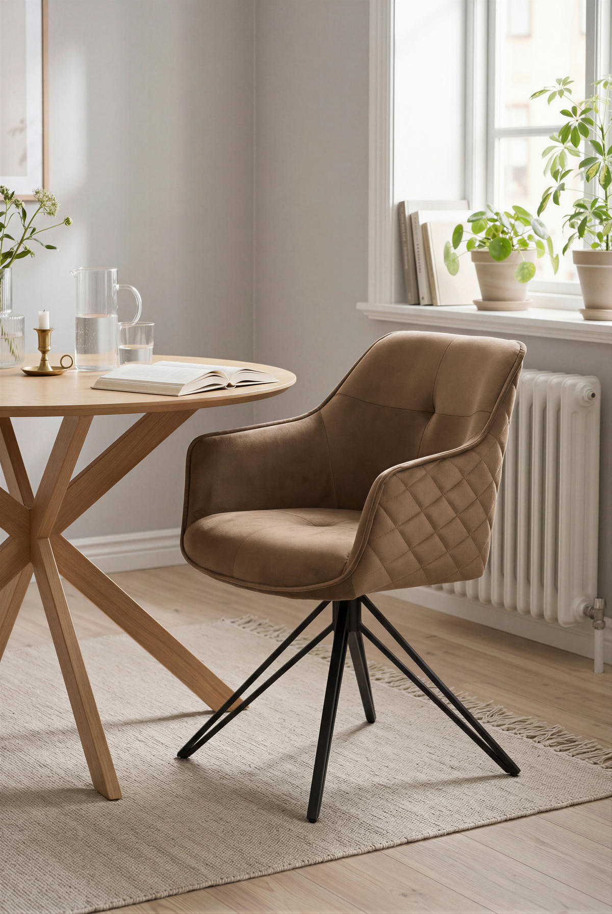 STOLICA S NASLONOM ZA RUKE  crna, taupe  metal, tekstil      - crna/taupe, Moderno, metal/tekstil (57/82/61cm) - Livetastic