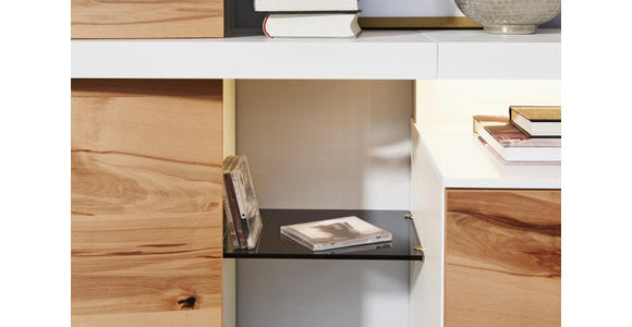 WOHNWAND in Buchefarben, Weiß - Edelstahlfarben/Buchefarben, Design, Glas/Holz (309/208/55,7cm) - Dieter Knoll