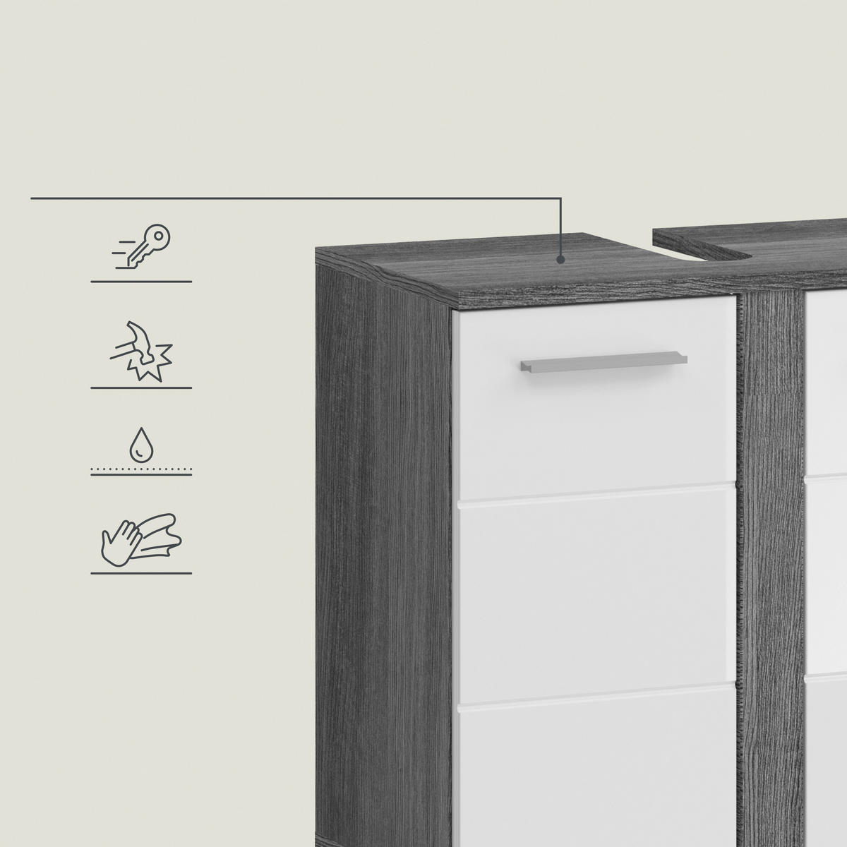 KUPAONICA  boje srebrnog hrasta, bijela visoki sjaj  - boje srebrnog hrasta/srebrne boje, Trend, staklo/drvni materijal (215cm) - MID.YOU